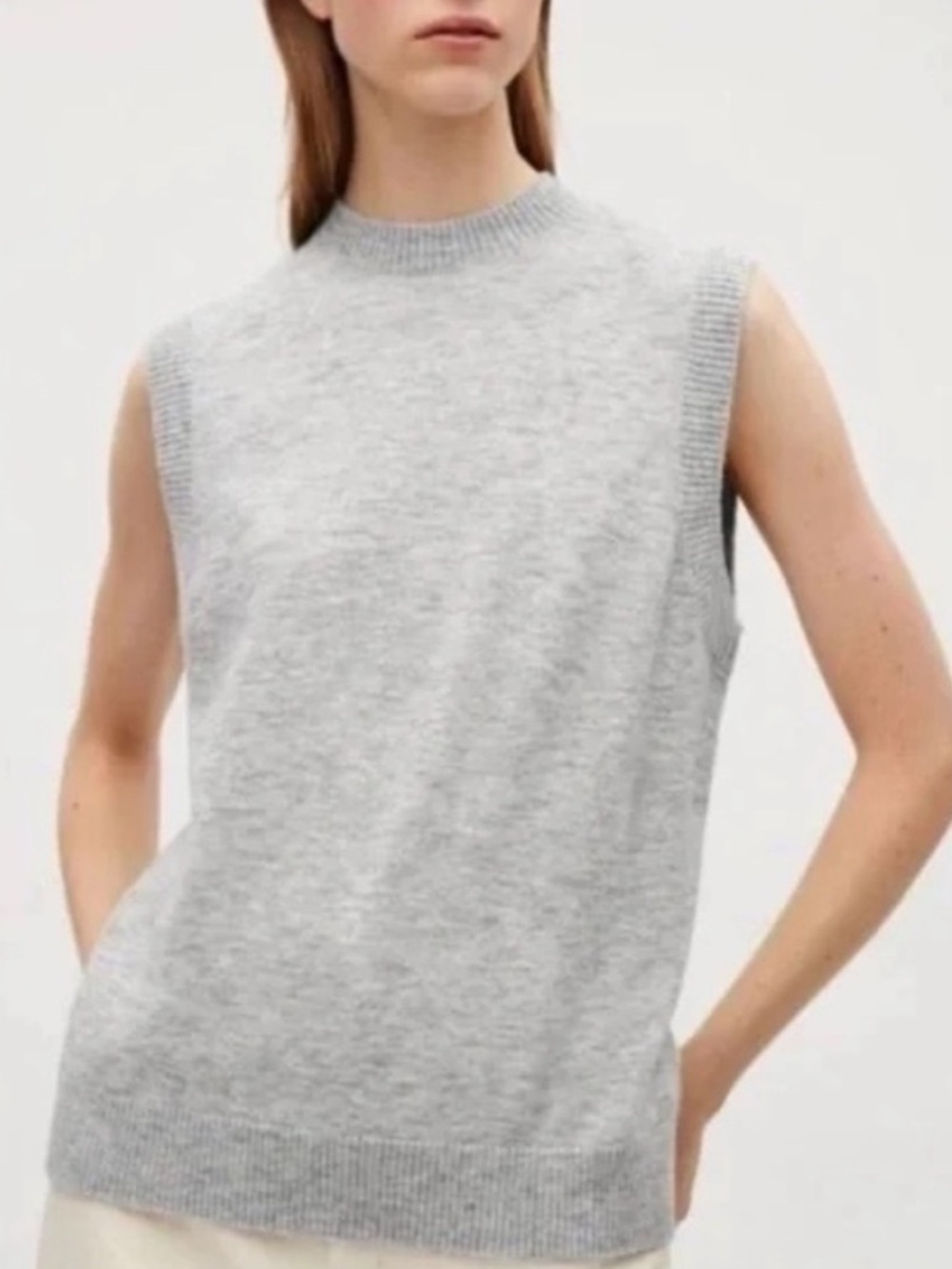 COS Gray Sleeveless Mock Neck Sweater Vest Size S Minimalist Knit Top